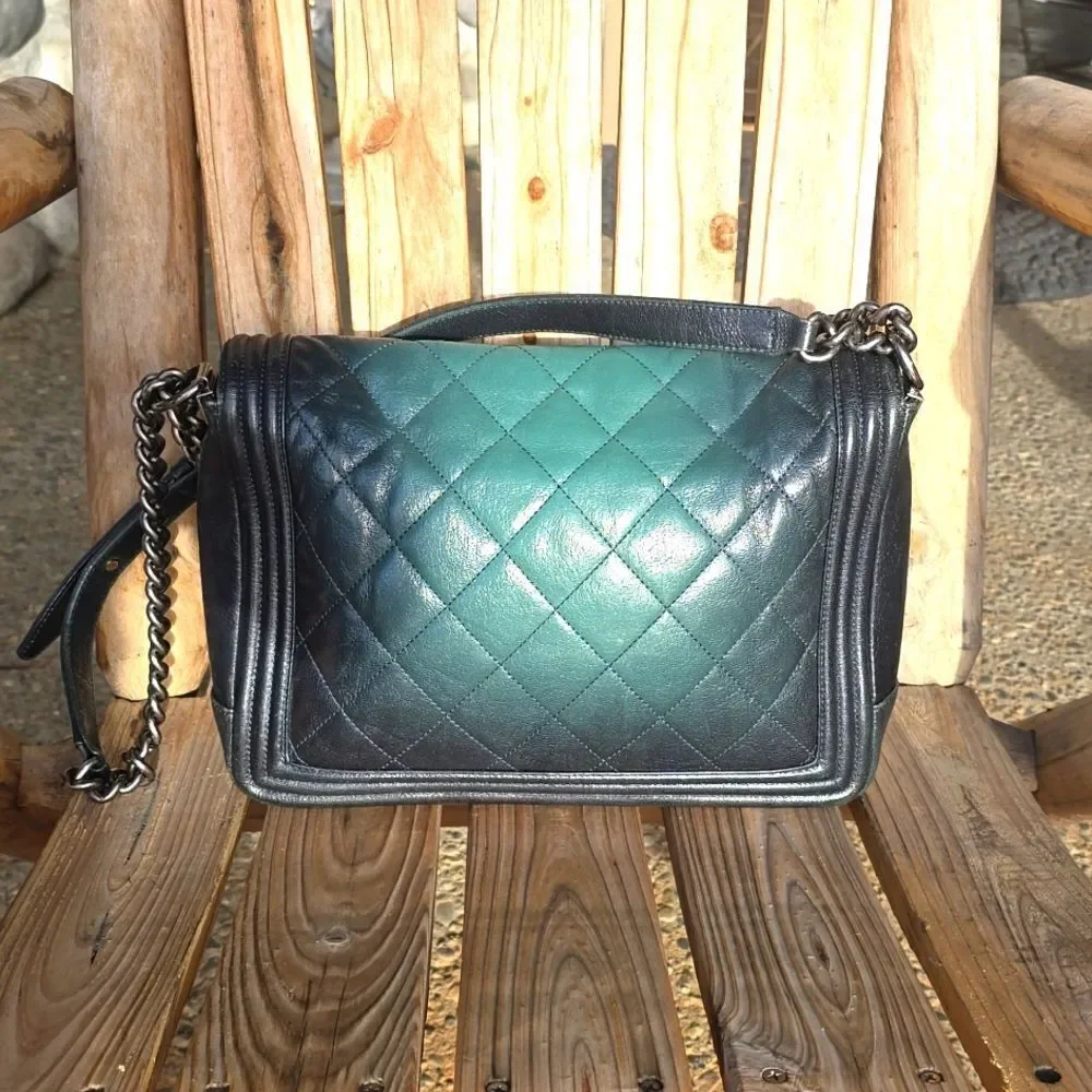 Chanel Authenticate Boy Bag Green Ombre,Gun Metal Hardware! Excellent Condition